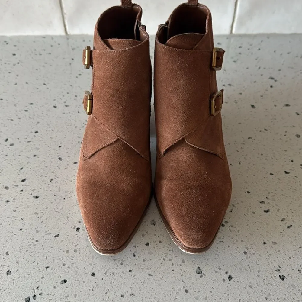 Michael Michael Kors Loni Ankle Bootie Luggage Suede Leather Western heel Size 8